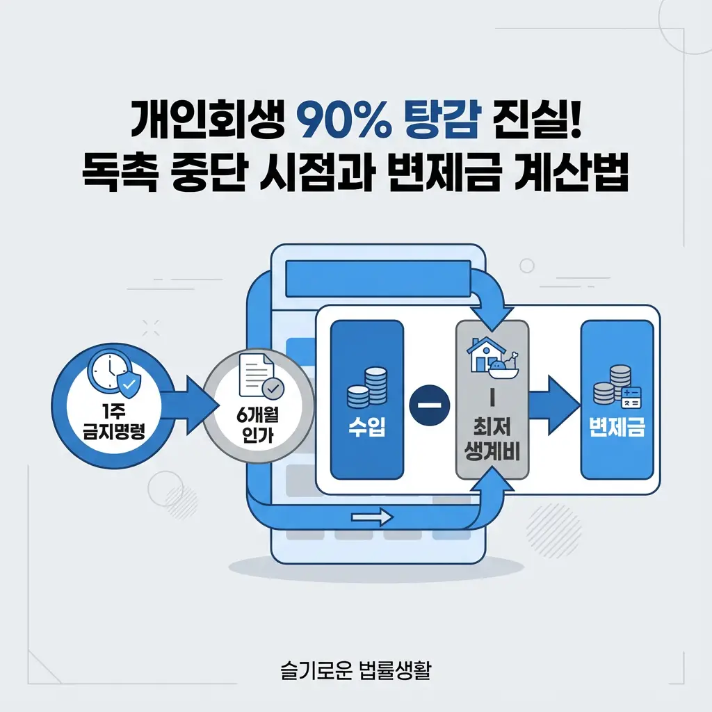 개인회생 90% 탕감 독촉 중단 시점 변제금 계산법 수입 최저 생계비 차감 절차 안내