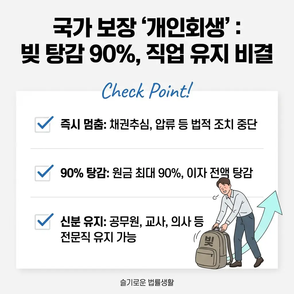 국가 보장 개인회생 빚 탕감 90% 직업 유지 혜택 채권추심 압류 중단 법률 정보