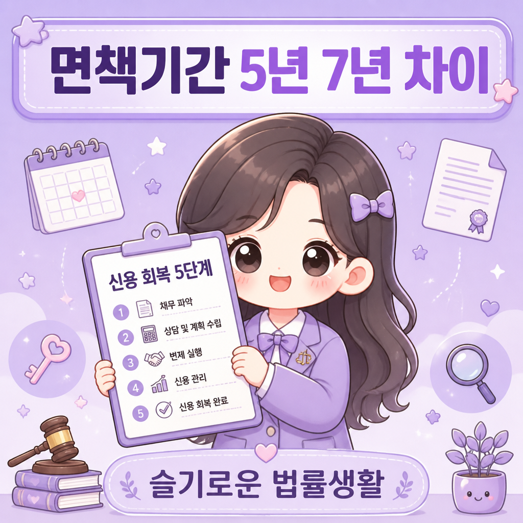 면책기간 5년 7년 차이와 신용 회복 5단계 안내 일러스트