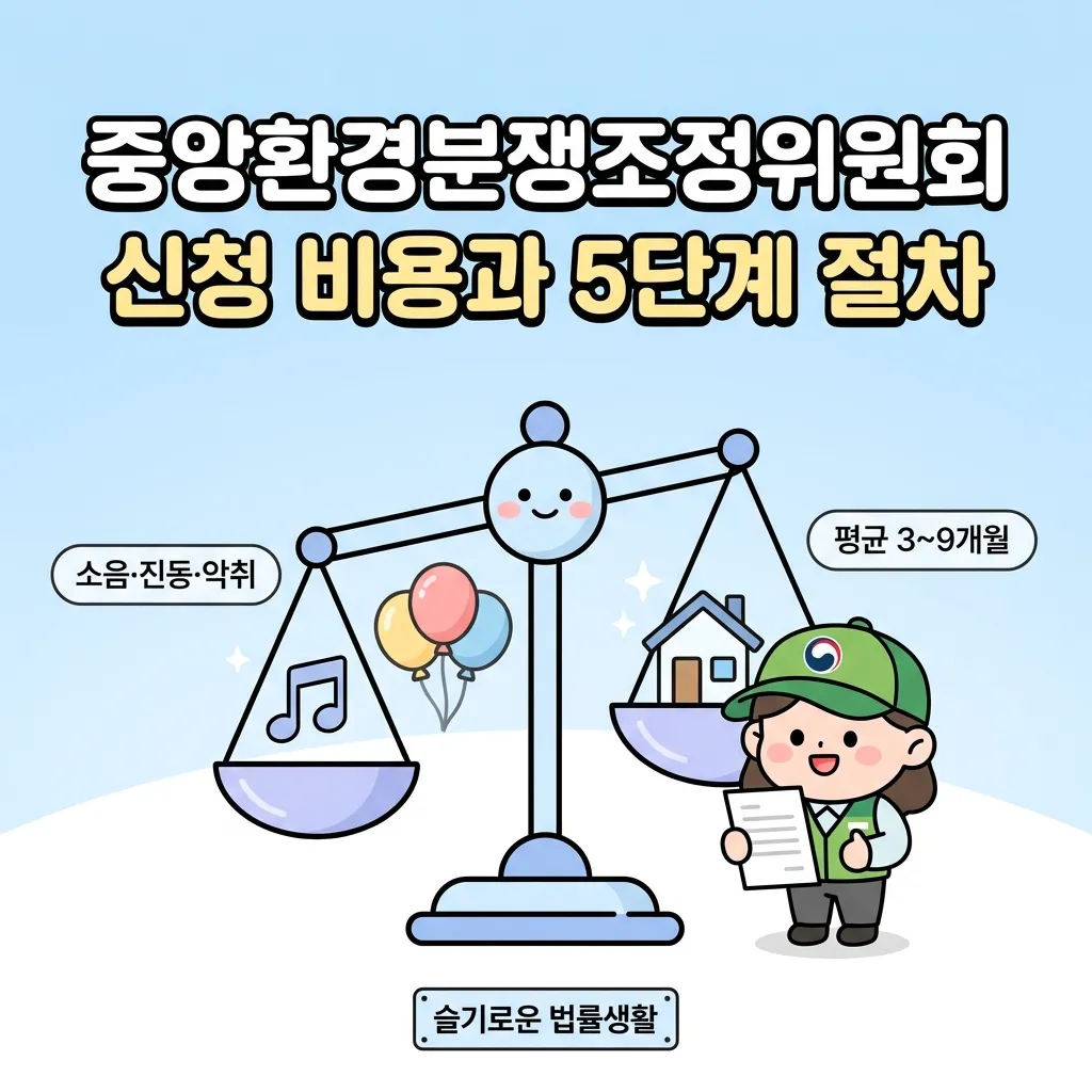 중앙환경분쟁조정위원회 신청 비용과 5단계 절차 인포그래픽