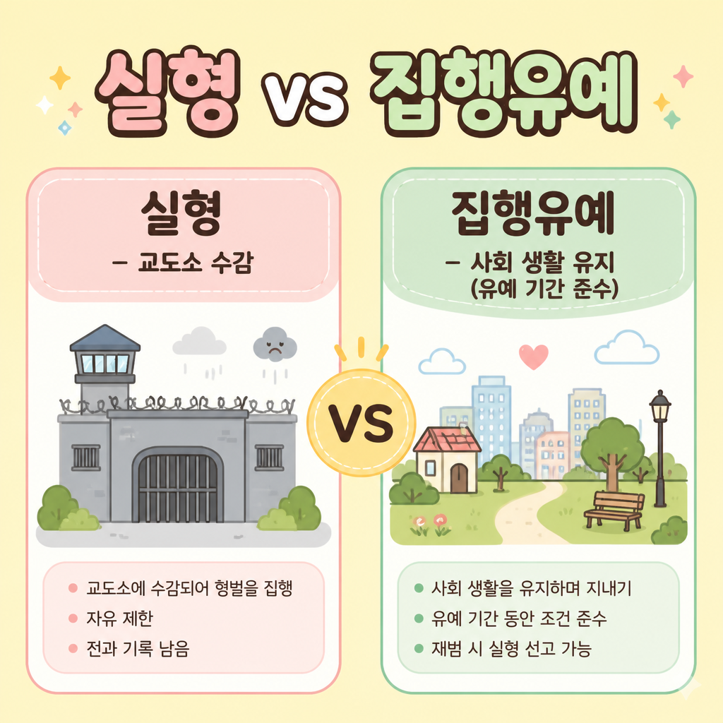 실형 vs 집행유예 실형과 집행유예 비교