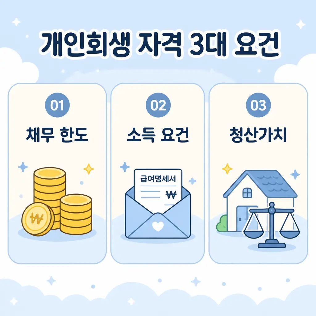 개인회생 자격 3대 요건 채무 한도 소득 요건 청산가치