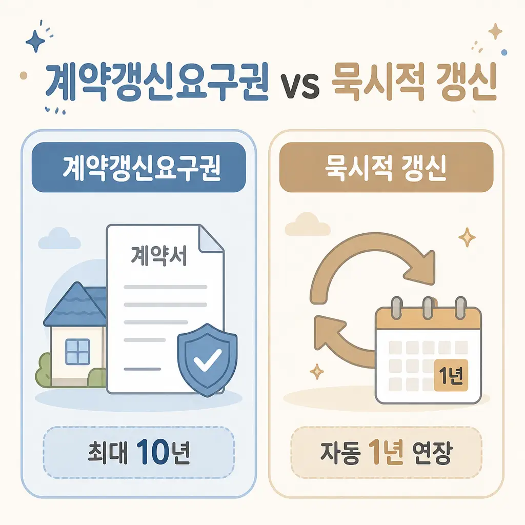 계약갱신요구권 vs 묵시적 갱신 계약갱신요구권과 묵시적 갱신의 차이